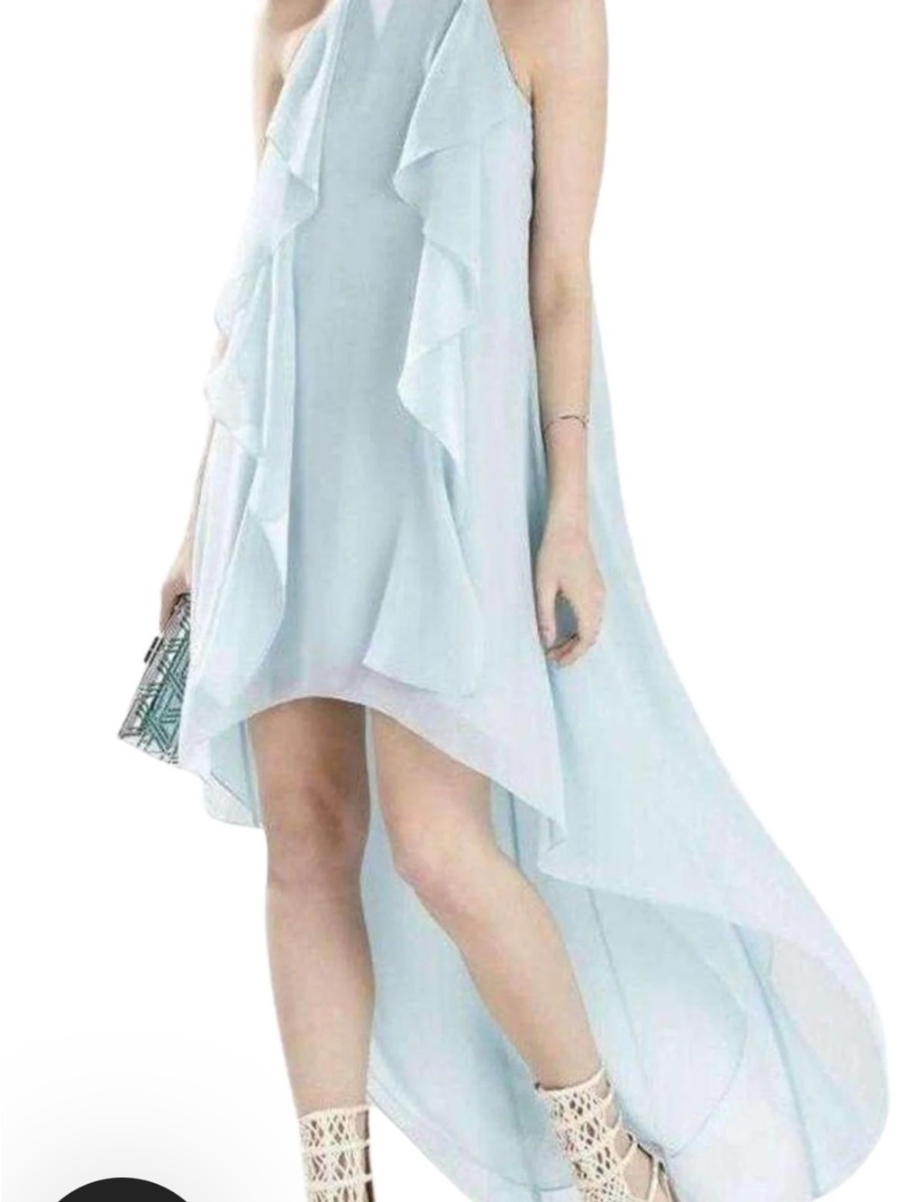 BCBGMaxAzria aqua High-Low Ruffle Halter Maxi Dress